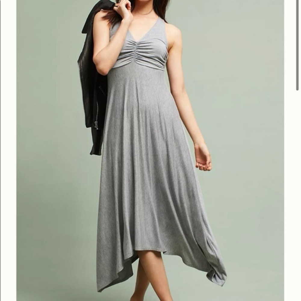 Anthropologie Maeve Dress Sleeveless Knit Midi Heather Grey Handkerchief Hem XSP